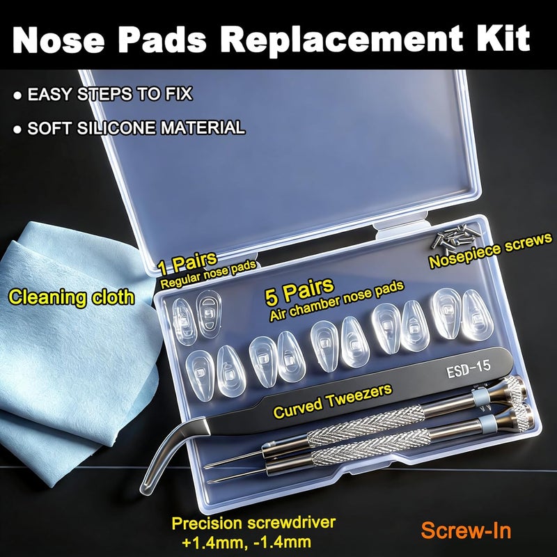 PFDHQS 5-Pairs Silicone Eyeglass Nose Pads, Pressure-Reducing Air Chamber Design | Screw-in Style Glasses Nose Pads Replacement Kit, Anti-Slip & Easy Install, Fit for Most Eyeglasses & Sunglasses - Image 2